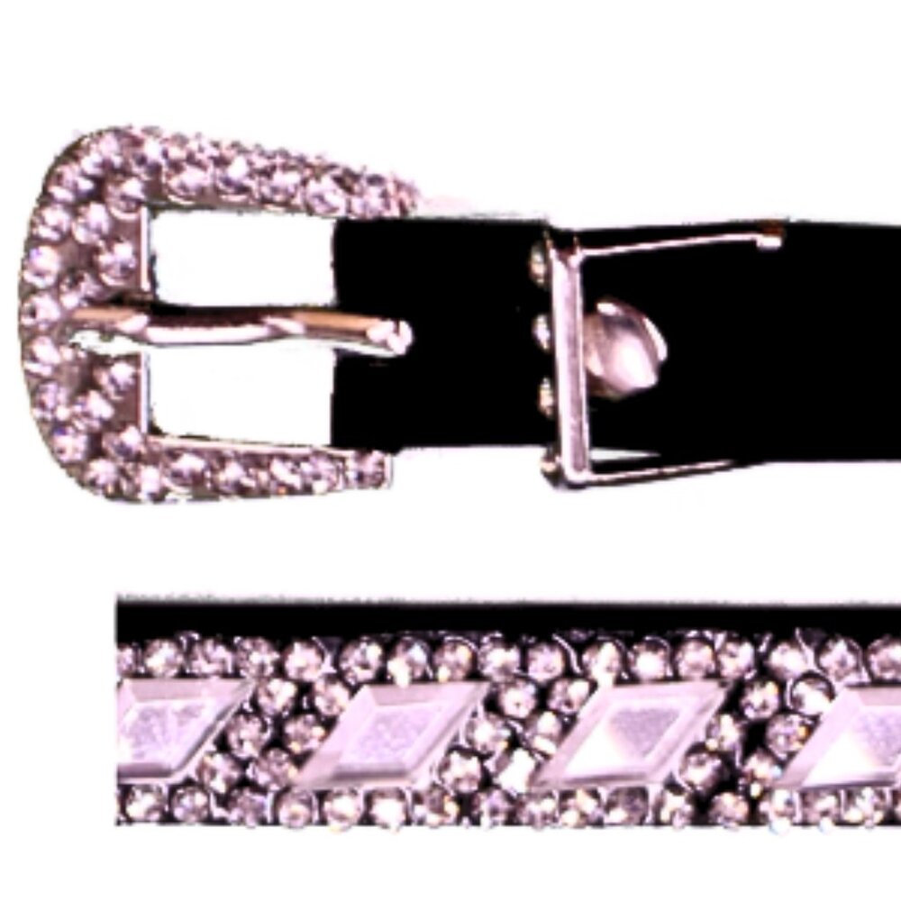 Black Leather Western Style Hat Band with Diamond Shaped Crystals